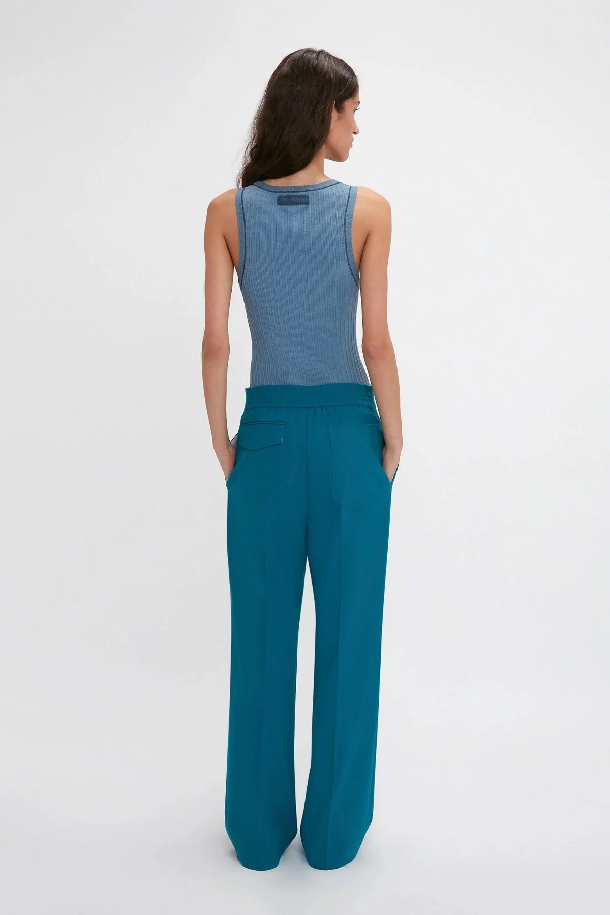 Victoria Beckham Waistband Detail Straight Leg Trouser - Petroleum - Image 3