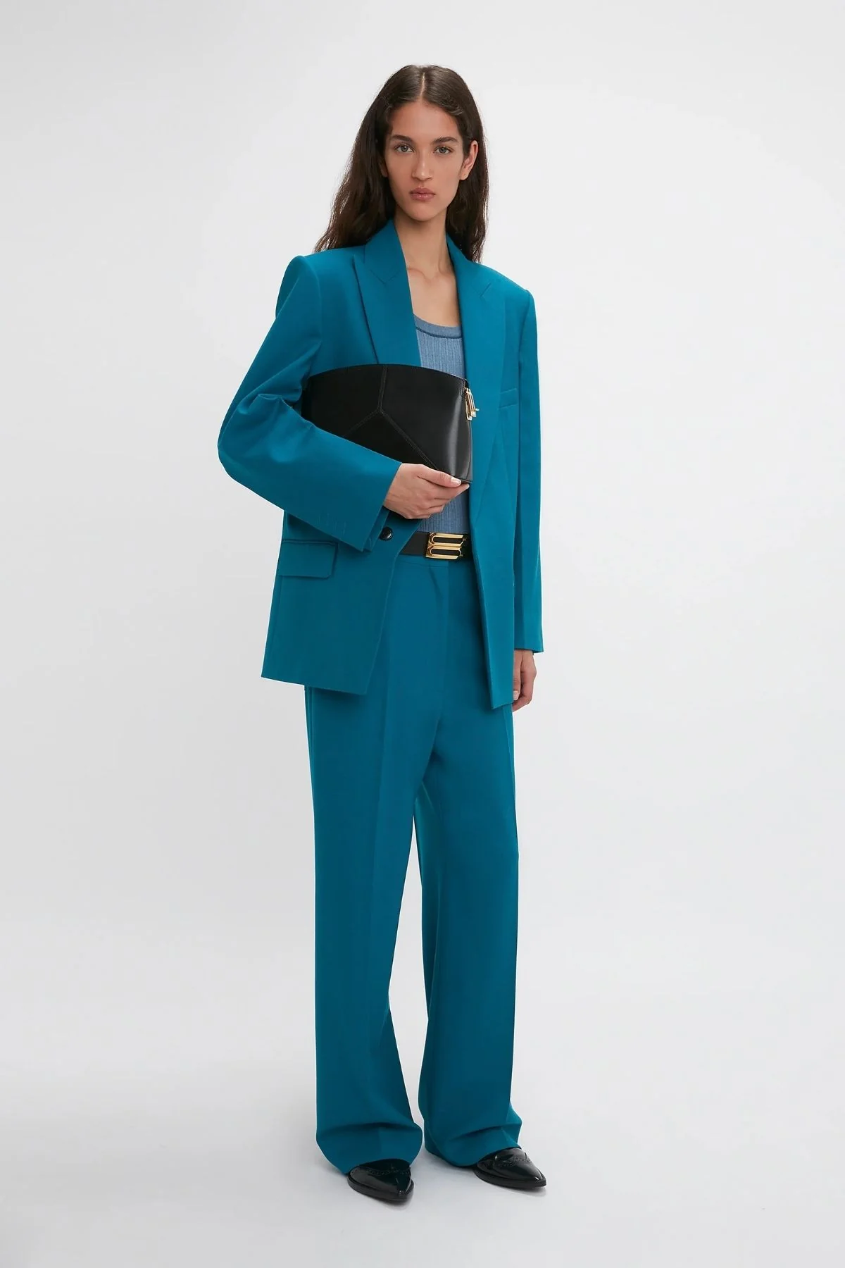 Victoria Beckham Waistband Detail Straight Leg Trouser - Petroleum - Image 5