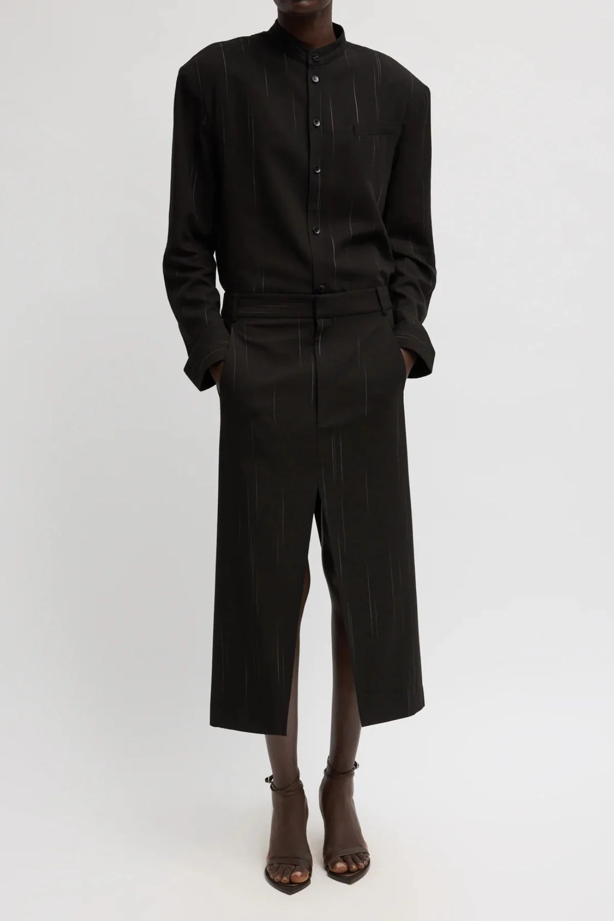 Tibi Viscose Suiting Midi Skirt - Black Multi