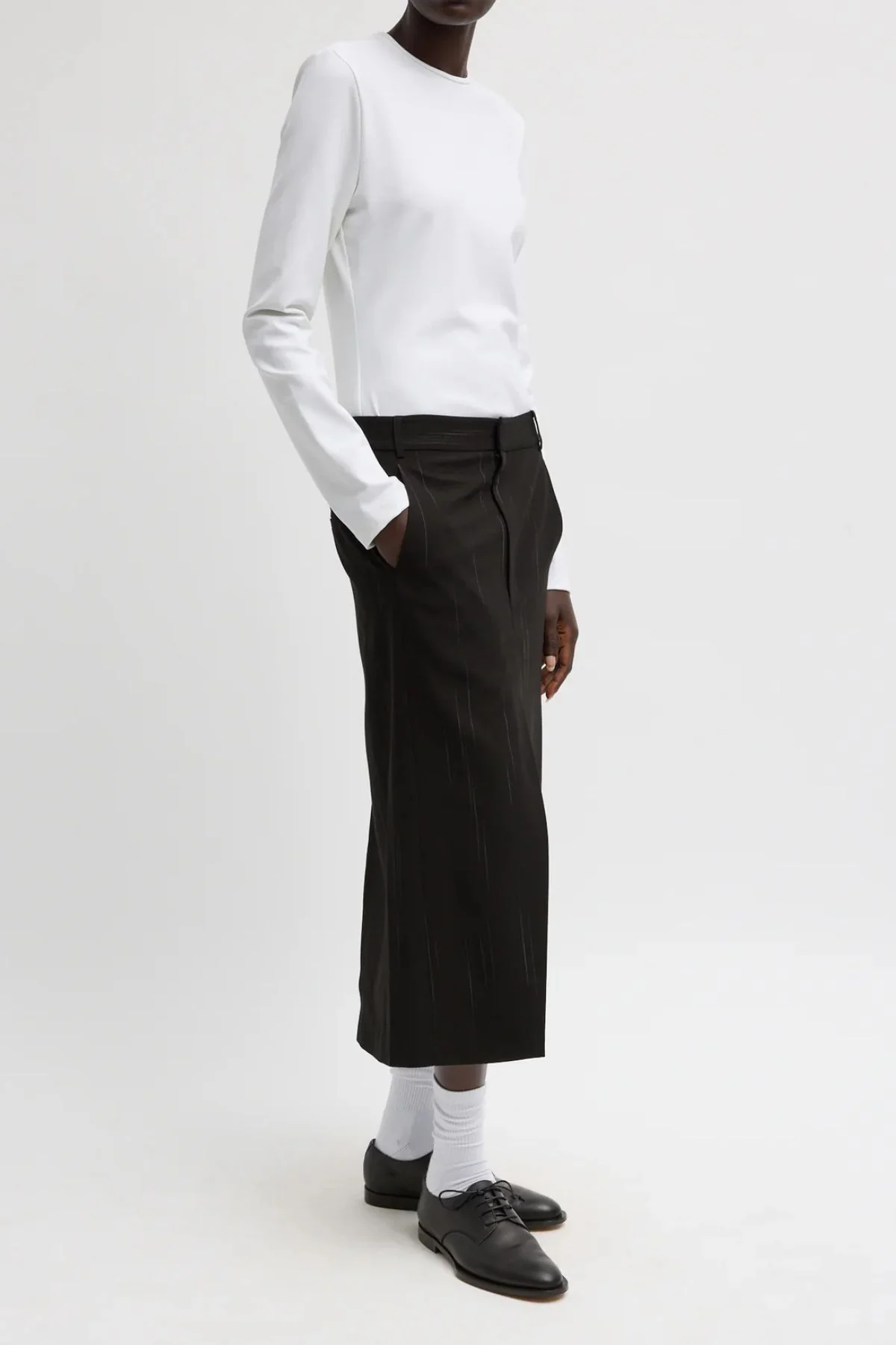 Tibi Viscose Suiting Midi Skirt - Black Multi - Image 3