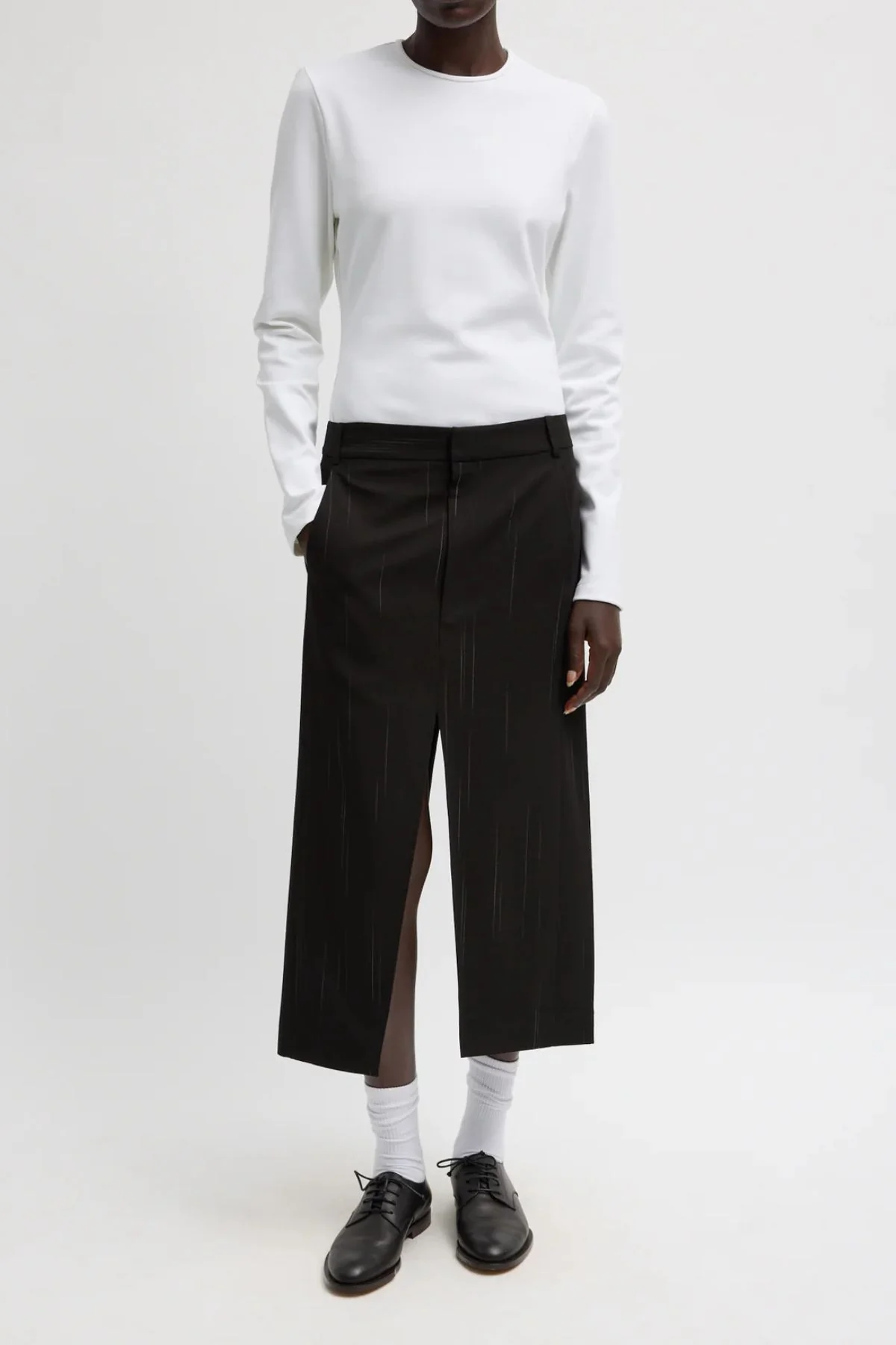 Tibi Viscose Suiting Midi Skirt - Black Multi - Image 4