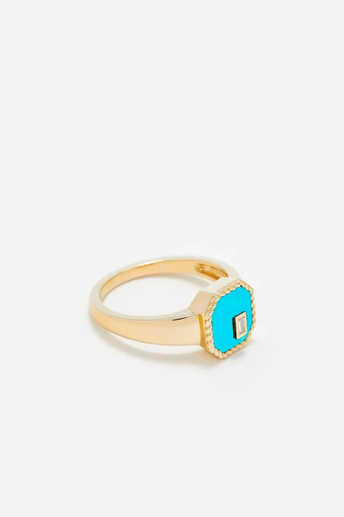 Yvonne Léon Baby Chevalière Turquoise Octagon Signet Ring - Yellow Gold - Image 2