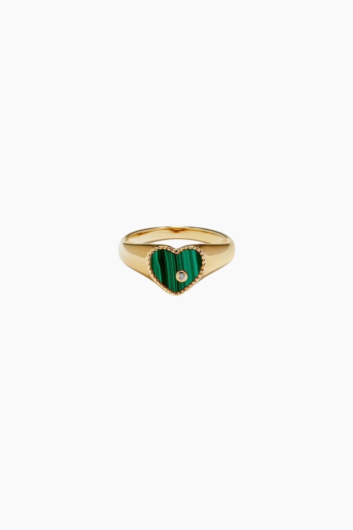 Yvonne Léon Baby Chevalière Malachite Heart Ring - Yellow Gold
