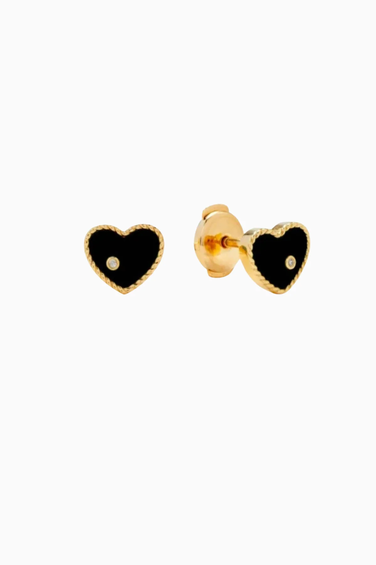 Yvonne Léon Baby Heart Earrings - Onyx/ Yellow Gold