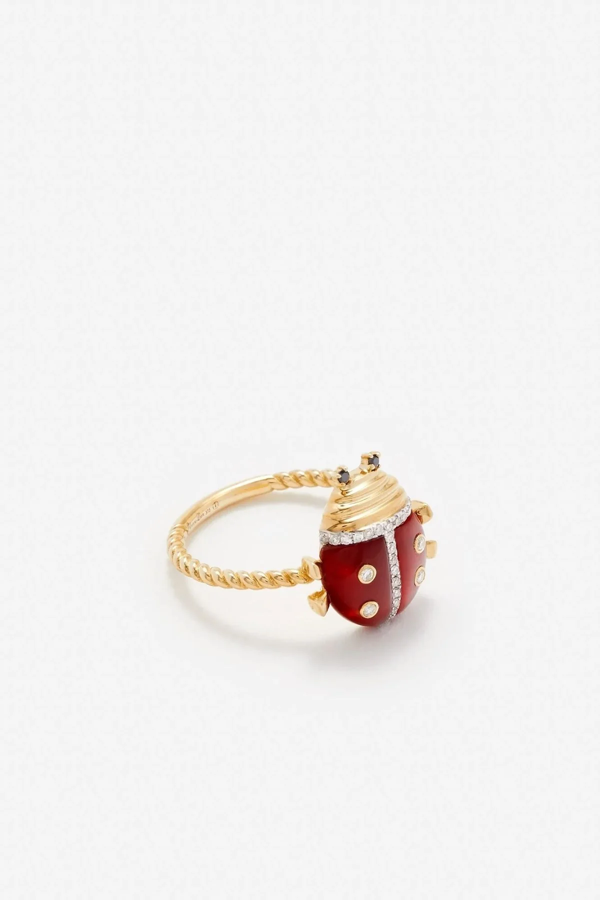 Yvonne Léon Mini Ladybug Red Agate Ring - Yellow Gold - Image 2