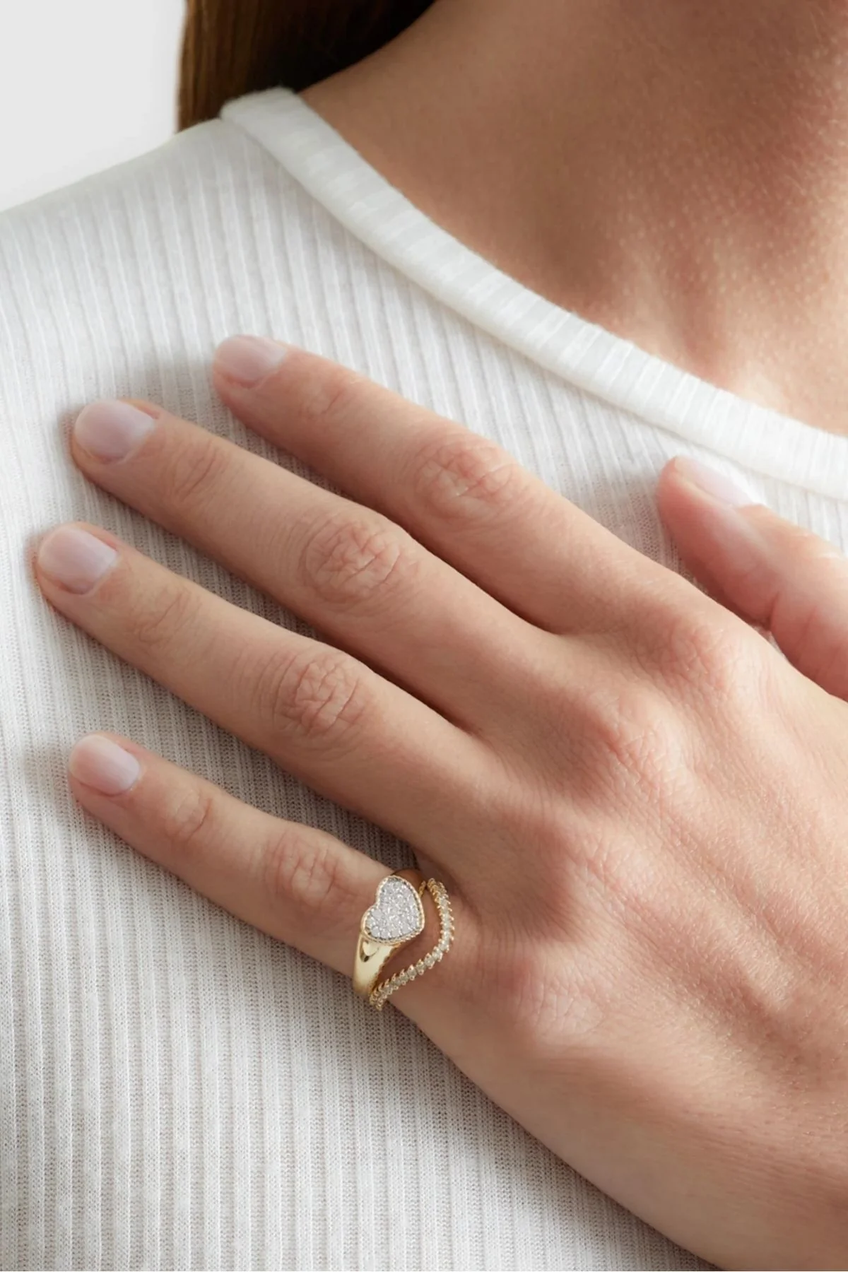 Yvonne Léon Mini Set Chevalière Heart Diamond & Wave Ring - Yellow Gold - Image 5