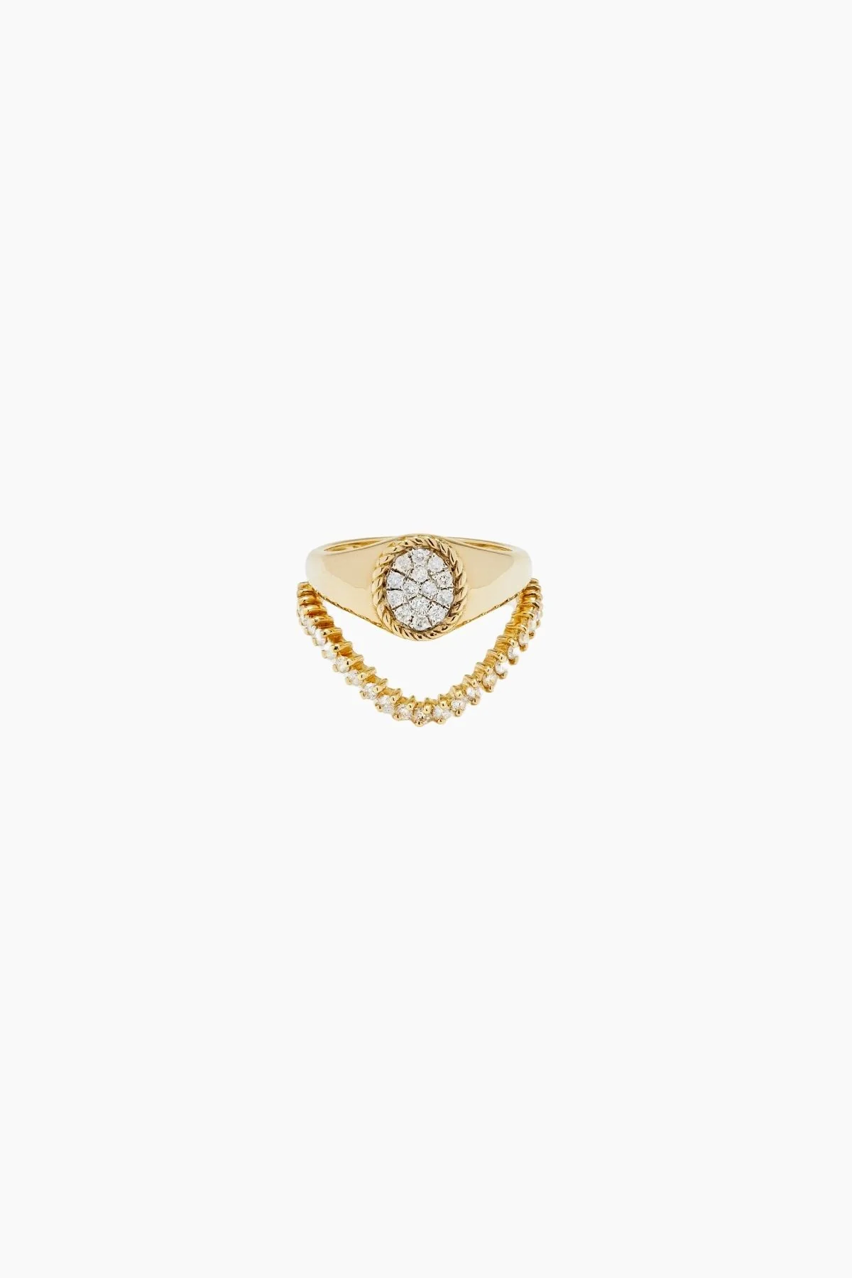 Yvonne Léon Mini Set Chevalière Oval Diamond & Wave Ring - Yellow Gold