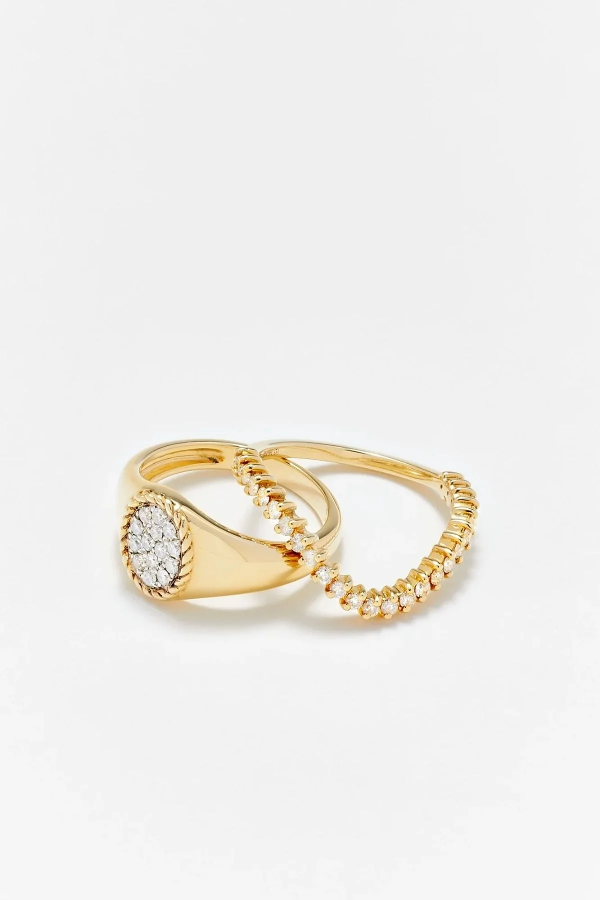 Yvonne Léon Mini Set Chevalière Oval Diamond & Wave Ring - Yellow Gold - Image 2
