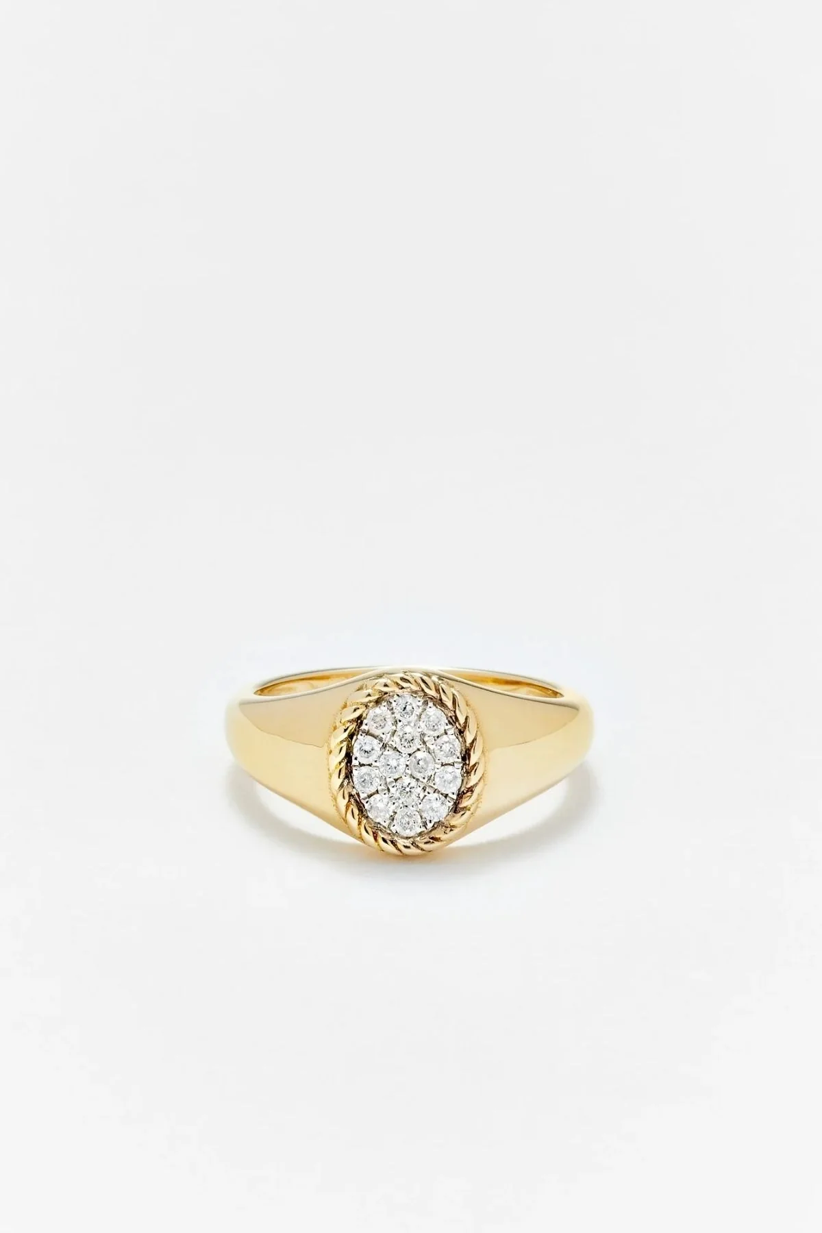 Yvonne Léon Mini Set Chevalière Oval Diamond & Wave Ring - Yellow Gold - Image 3