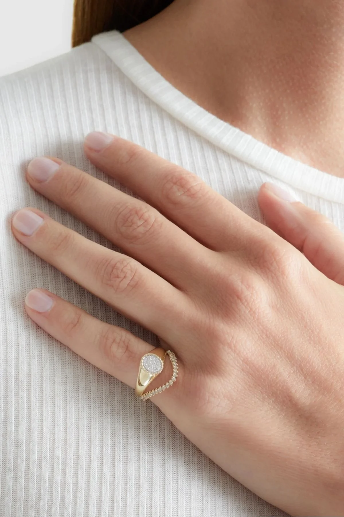 Yvonne Léon Mini Set Chevalière Oval Diamond & Wave Ring - Yellow Gold - Image 5