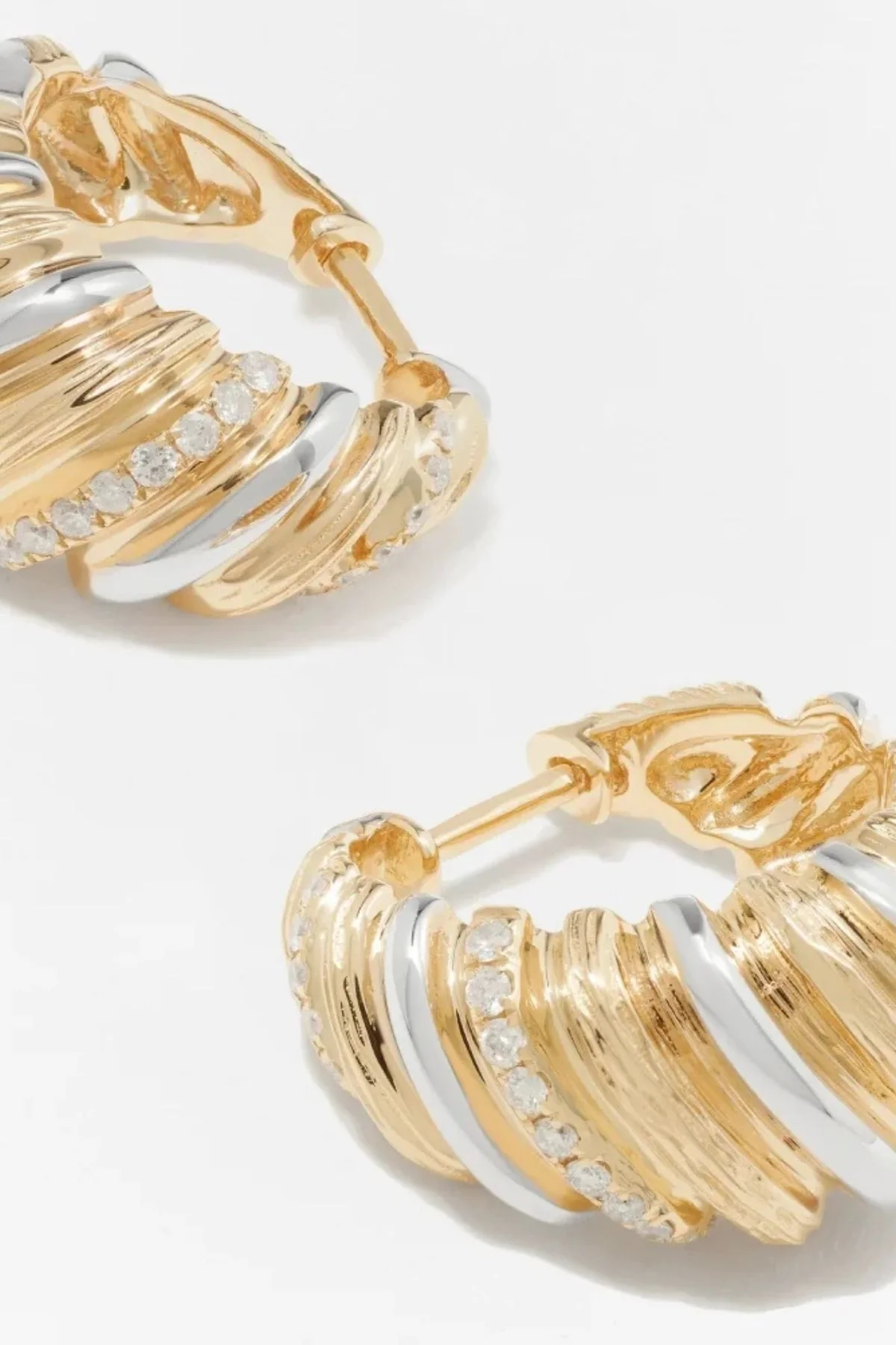 Yvonne Léon Paire De Creoles Gaufrette - Yellow/ White Gold - Image 2