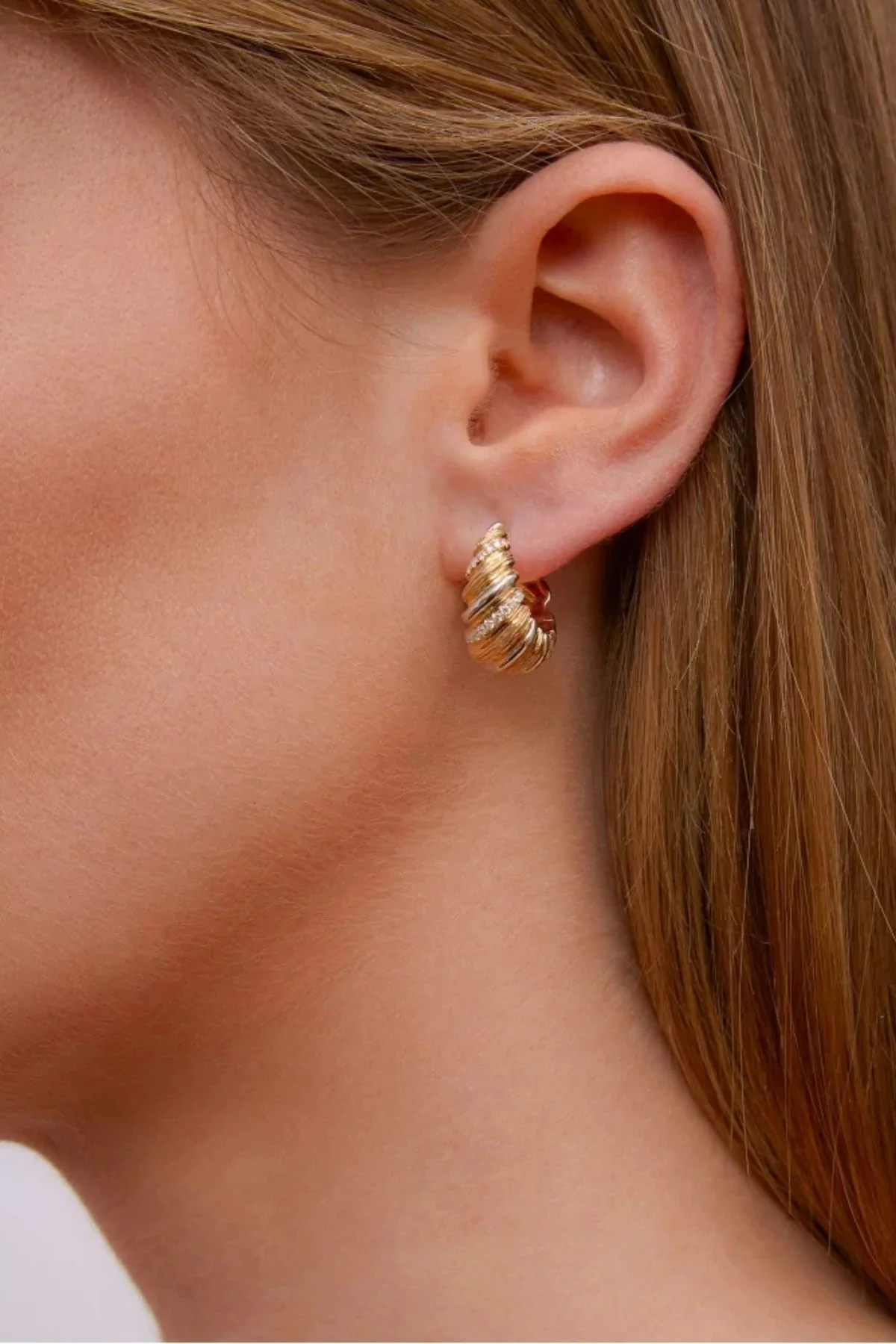 Yvonne Léon Paire De Creoles Gaufrette - Yellow/ White Gold - Image 3