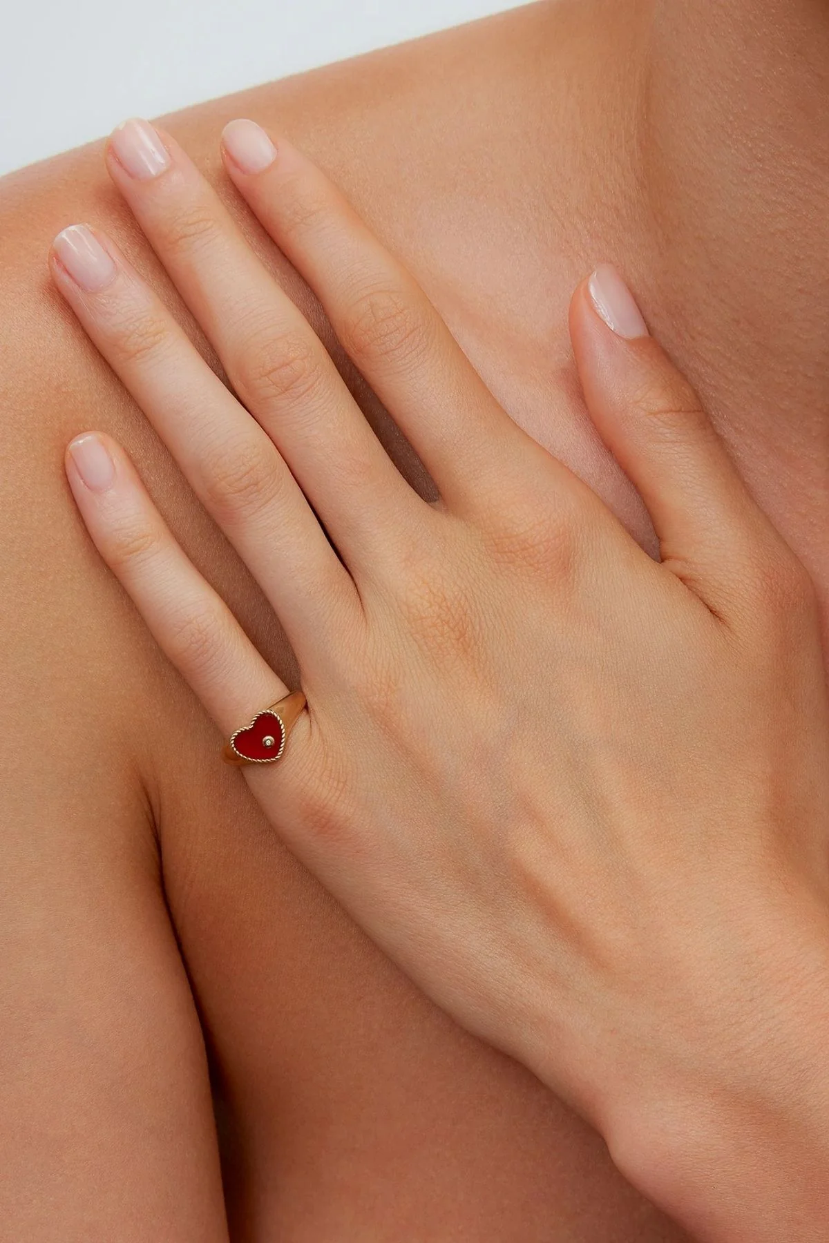 Yvonne Léon Baby Chevalière Red Heart Ring - Yellow Gold - Image 3
