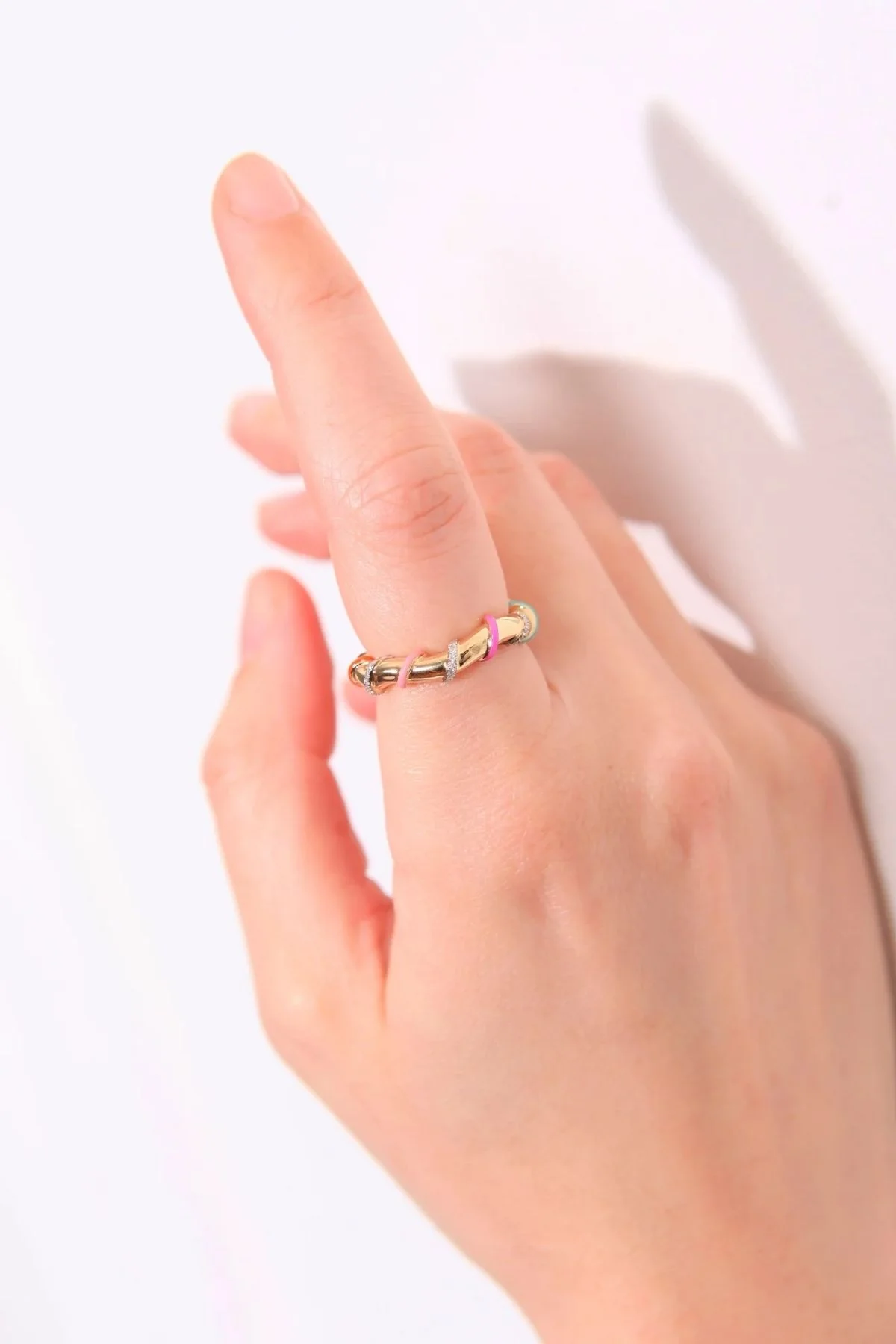 Yvonne Léon Twisted Rainbow Ring - Yellow Gold Multi - Image 3